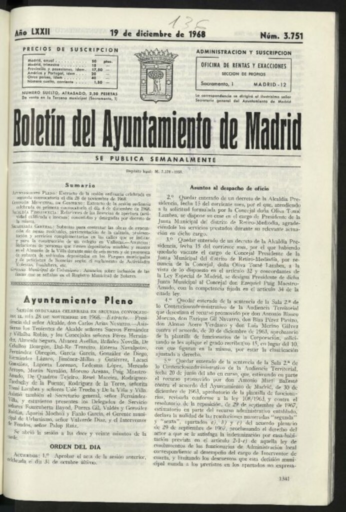 Miniatura de Boletín oficial del Ayuntamiento del 19 de diciembre de 1968, nº 3751