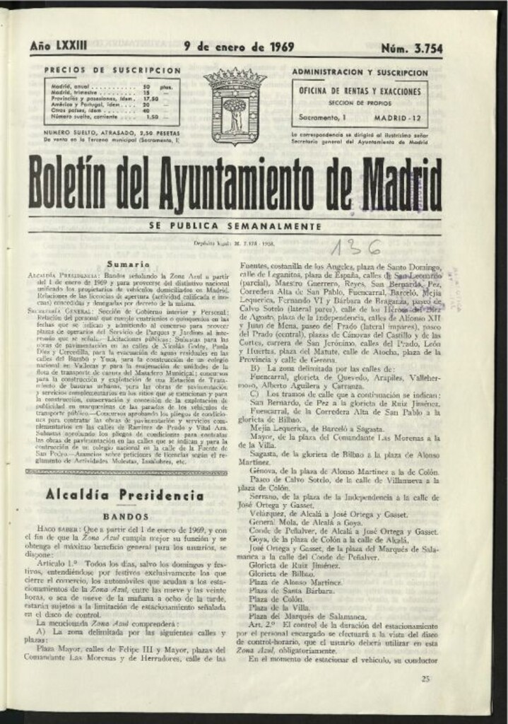 Miniatura de Boletín oficial del Ayuntamiento del 9 de enero de 1969, nº 3754