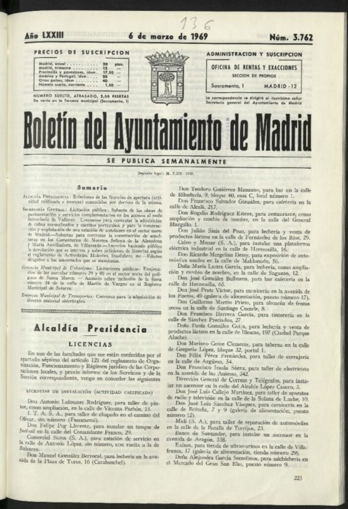Miniatura de Boletín oficial del Ayuntamiento del 6 de marzo de 1969, nº 3762