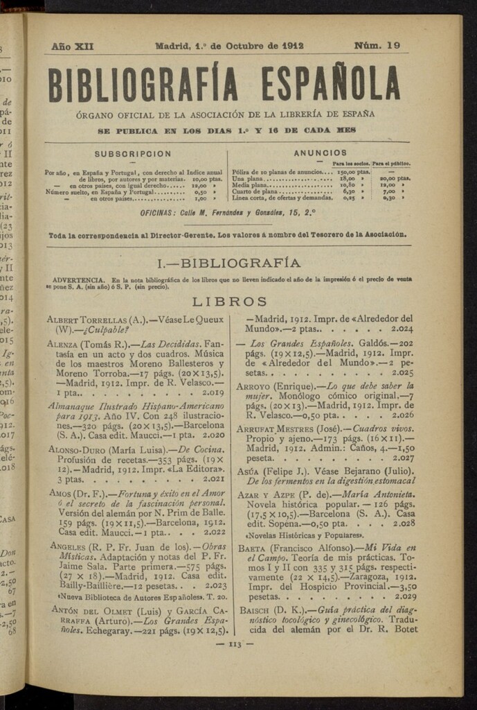 Miniatura de Bibliografía Española del 1 de octubre de 1912
