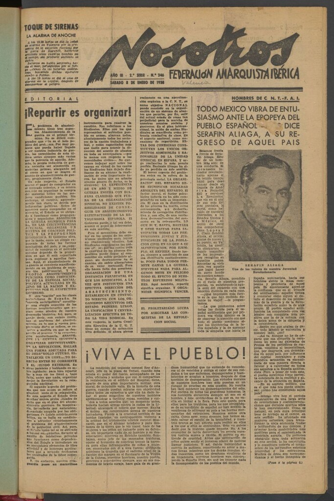 Miniatura de Nosotros : portavoz de la Federación Anarquista Ibérica : órgano de la Federación Regional de GG.AA. de Levante