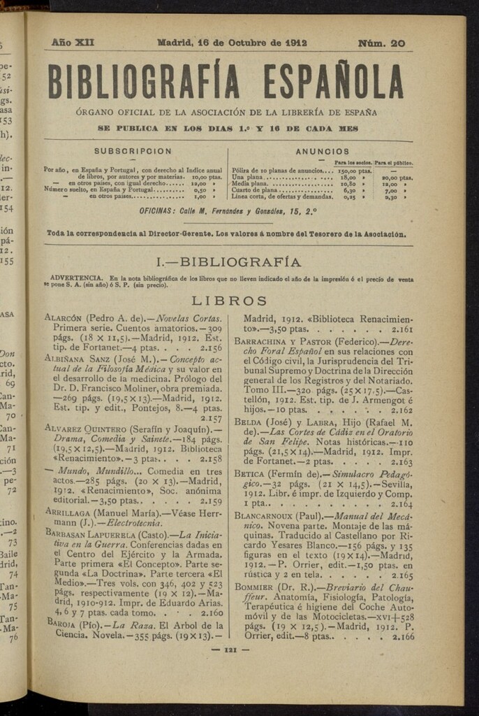 Miniatura de Bibliografía Española del 16 de octubre de 1912