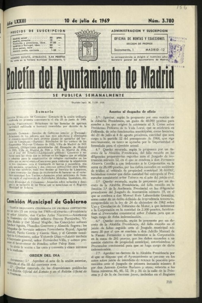 Miniatura de Boletín oficial del Ayuntamiento del 10 de julio de 1969, nº 3780