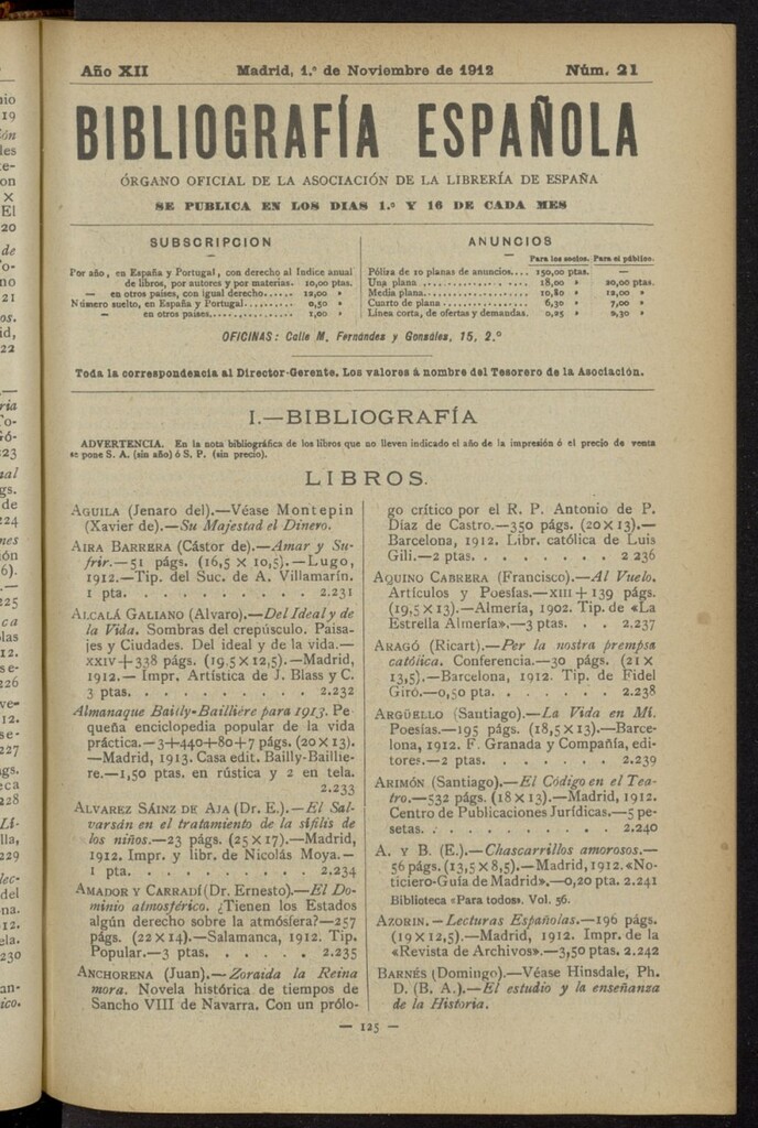 Miniatura de Bibliografía Española del 1 de noviembre de 1912