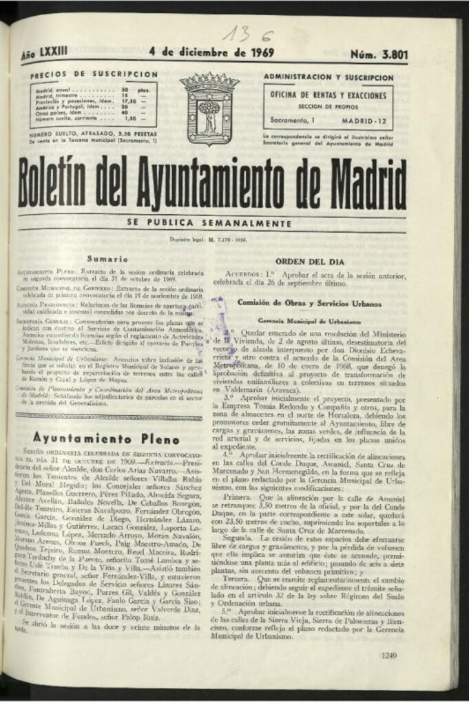 Miniatura de Boletín oficial del Ayuntamiento del 4 de diciembre de 1969, nº 3801