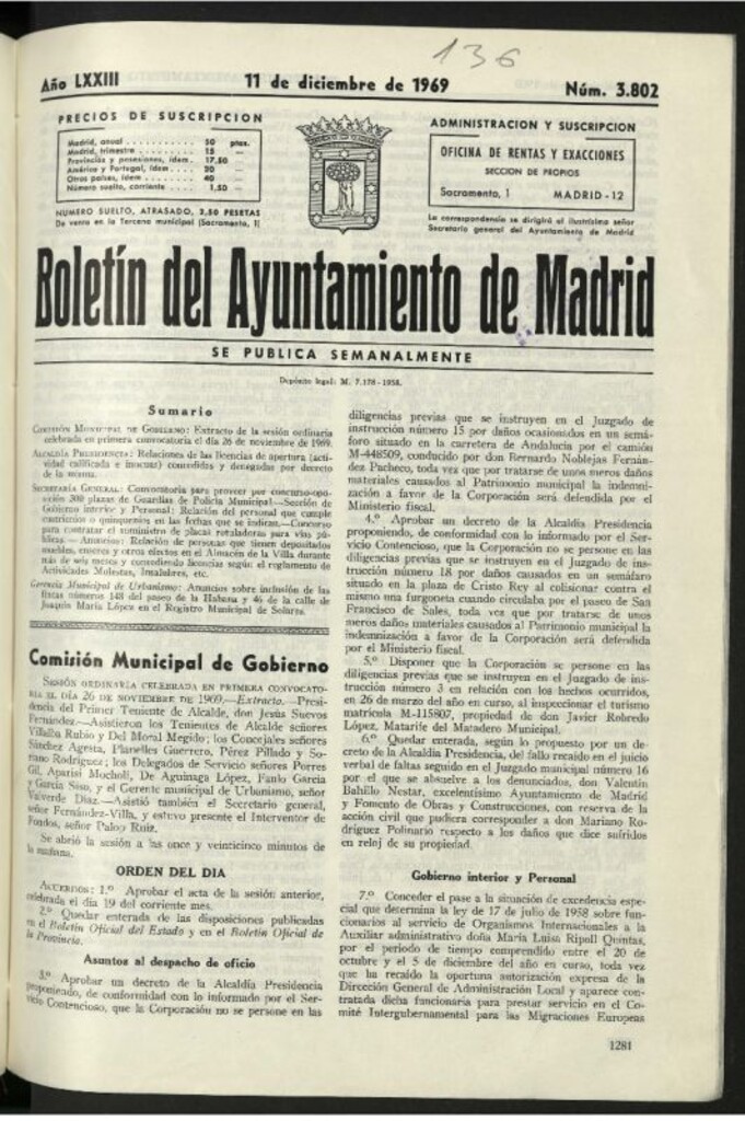 Miniatura de Boletín oficial del Ayuntamiento del 11 de diciembre de 1969, nº 3802