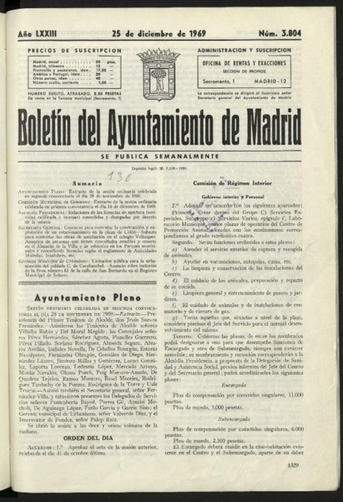 Miniatura de Boletín oficial del Ayuntamiento del 25 de diciembre de 1969, nº 3804