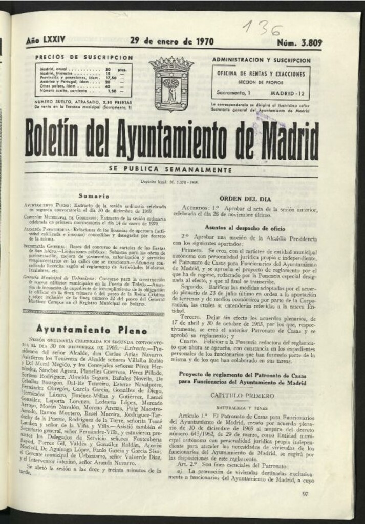 Miniatura de Boletín oficial del Ayuntamiento del 29 de enero de 1970, nº 3809