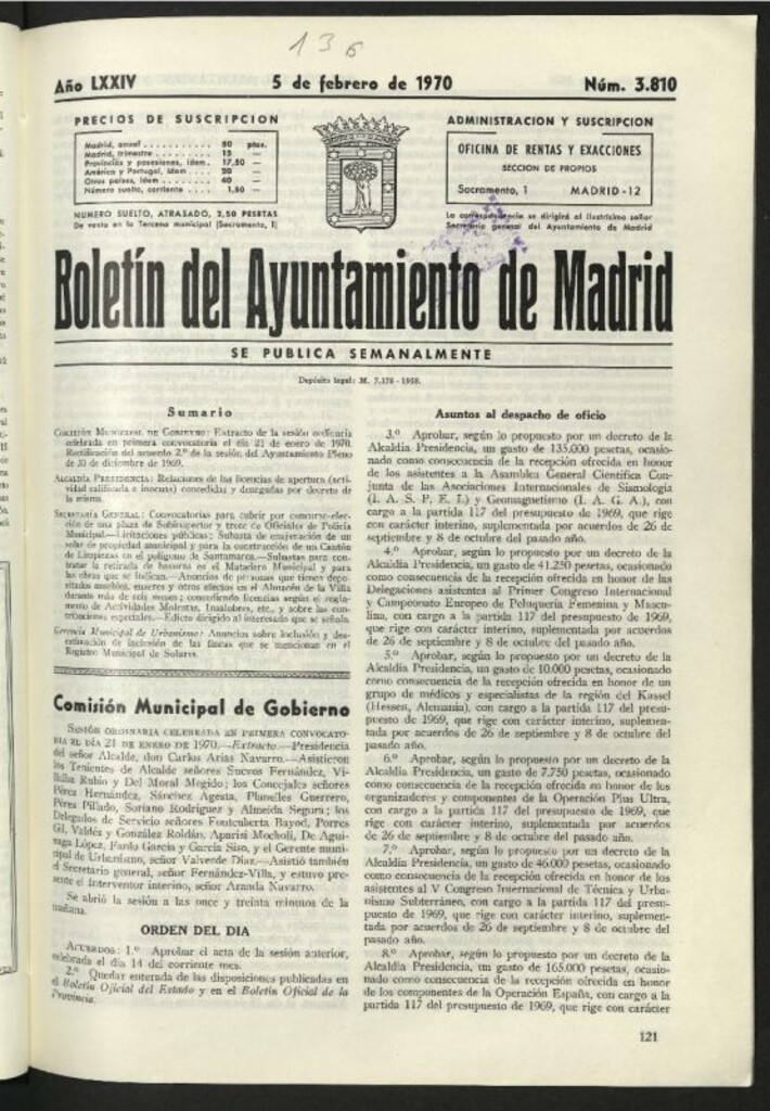 Miniatura de Boletín oficial del Ayuntamiento del 5 de febrero de 1970, nº 3810