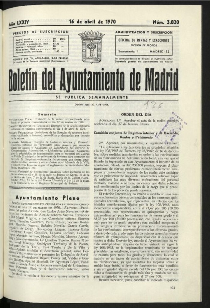 Miniatura de Boletín oficial del Ayuntamiento del 16 de abril de 1970, nº 3820