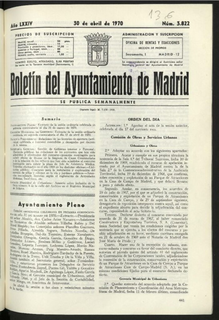 Miniatura de Boletín oficial del Ayuntamiento del 30 de abril de 1970, nº 3822