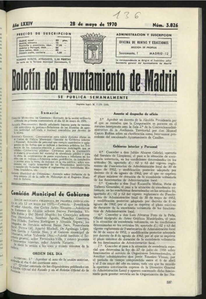 Miniatura de Boletín oficial del Ayuntamiento del 28 de mayo de 1970, nº 3826