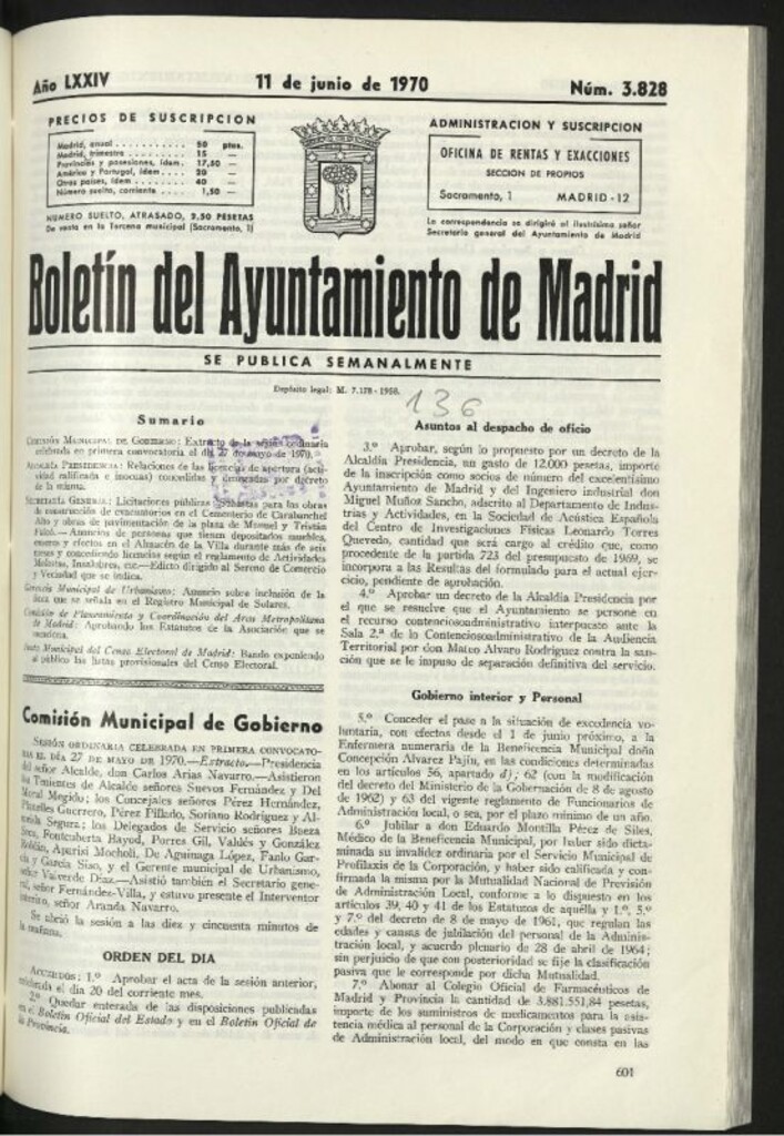Miniatura de Boletín oficial del Ayuntamiento del 11 de junio de 1970, nº 3828
