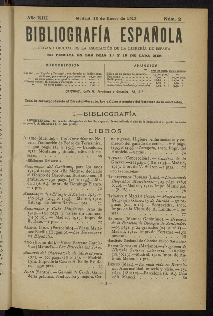 Miniatura de Bibliografía Española del 16 de enero de 1913