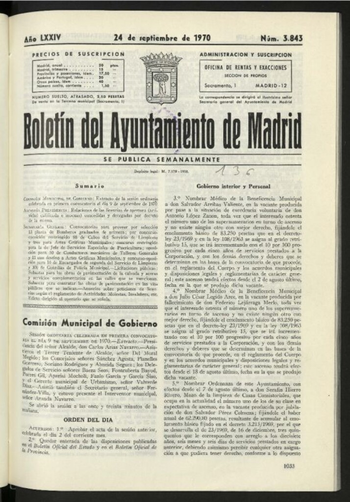Miniatura de Boletín oficial del Ayuntamiento del 24 de septiembre de 1970, nº 3843