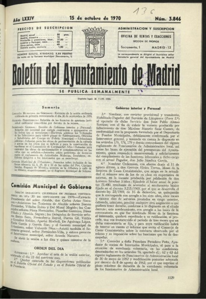 Miniatura de Boletín oficial del Ayuntamiento del 15 de octubre de 1970, nº 3846