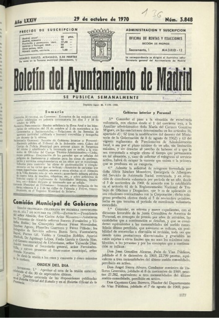 Miniatura de Boletín oficial del Ayuntamiento del 29 de octubre de 1970, nº 3848