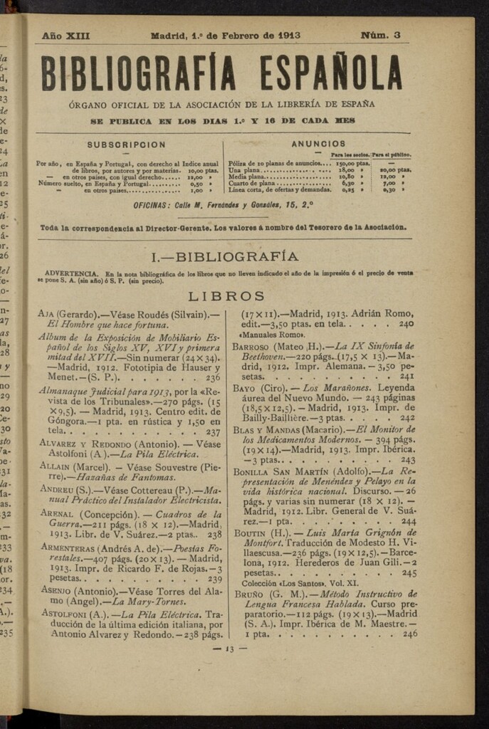 Miniatura de Bibliografía Española del 1 de febrero de 1913