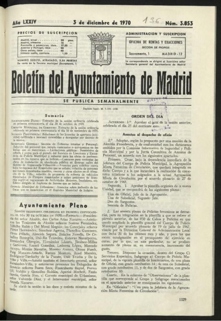 Miniatura de Boletín oficial del Ayuntamiento del 3 de diciembre de 1970, nº 3853