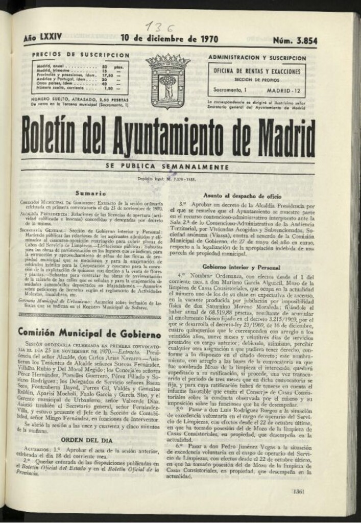 Miniatura de Boletín oficial del Ayuntamiento del 10 de diciembre de 1970, nº 3854