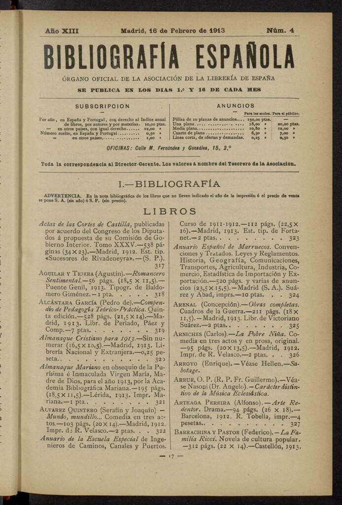 Miniatura de Bibliografía Española del 16 de febrero de 1913