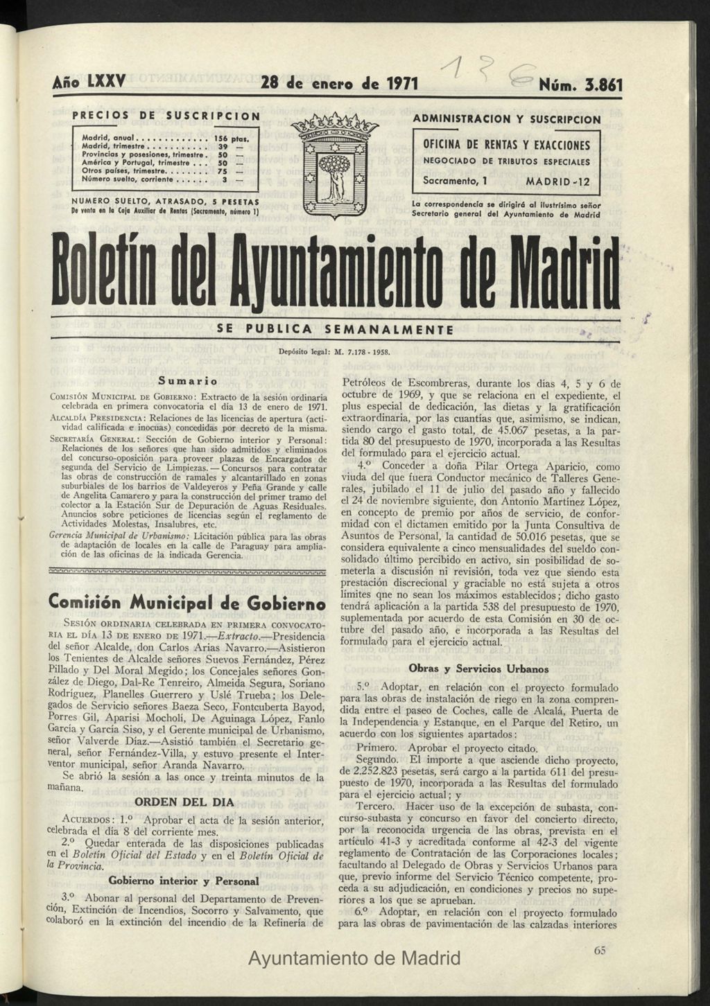 Miniatura de Boletín oficial del Ayuntamiento del 28 de enero de 1971, nº 3861