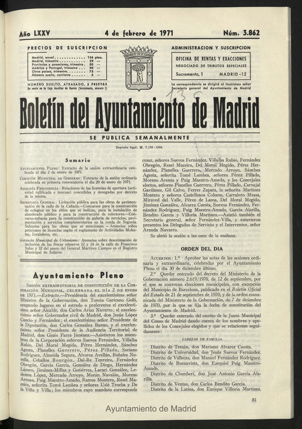Miniatura de Boletín oficial del Ayuntamiento del 4 de febrero de 1971, nº 3862
