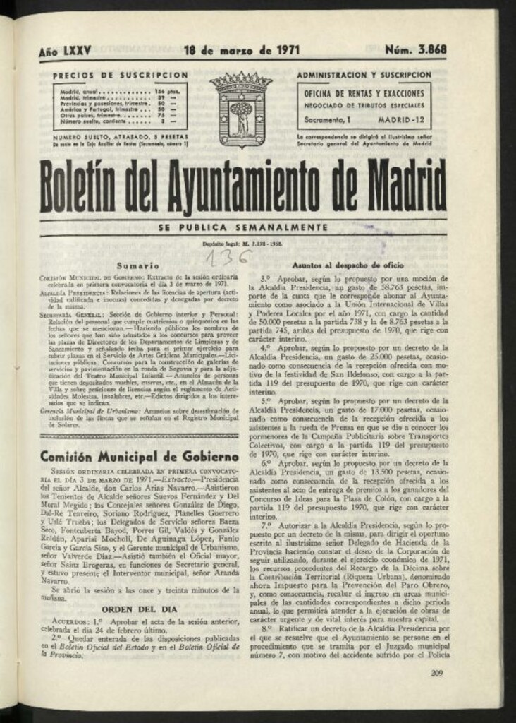 Miniatura de Boletín oficial del Ayuntamiento del 18 de marzo de 1971, nº 3868