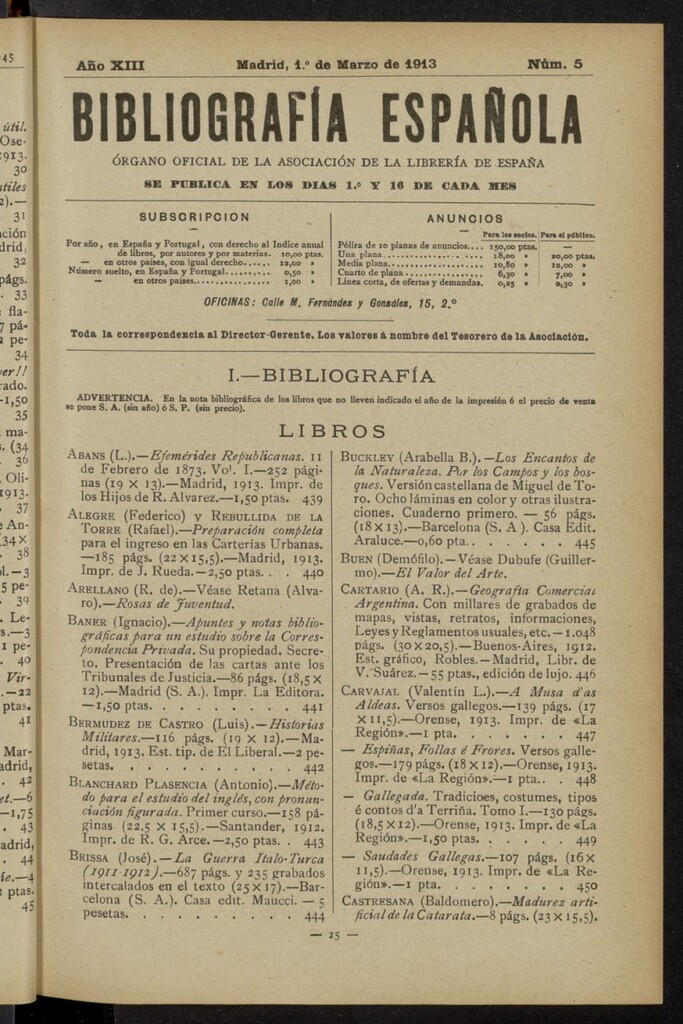 Miniatura de Bibliografía Española del 1 de marzo de 1913