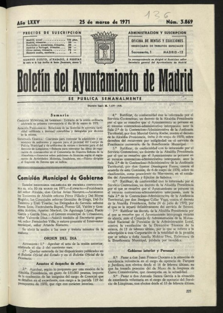 Miniatura de Boletín oficial del Ayuntamiento del 25 de marzo de 1971, nº 3869