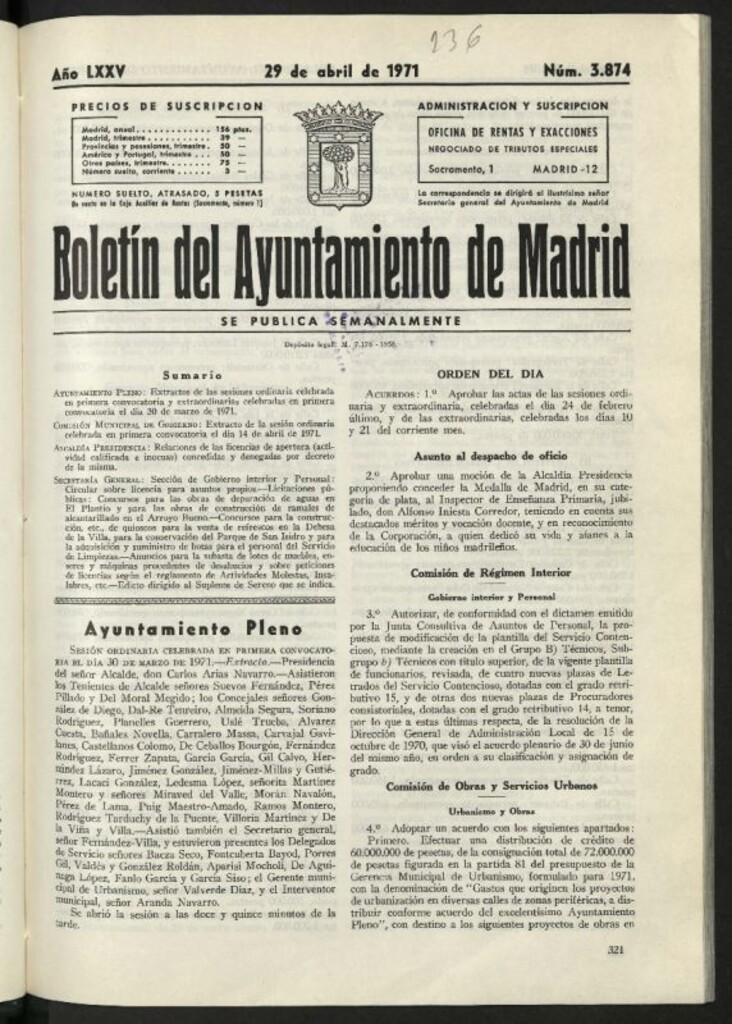 Miniatura de Boletín oficial del Ayuntamiento del 29 de abril de 1971, nº 3874