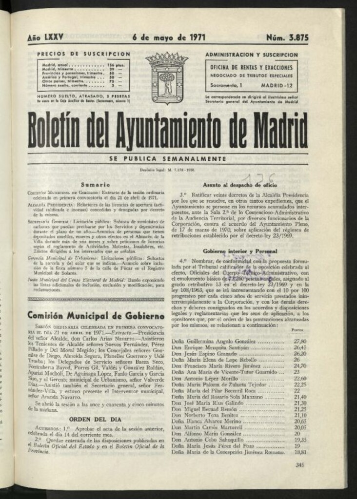 Miniatura de Boletín oficial del Ayuntamiento del 6 de mayo de 1971, nº 3875