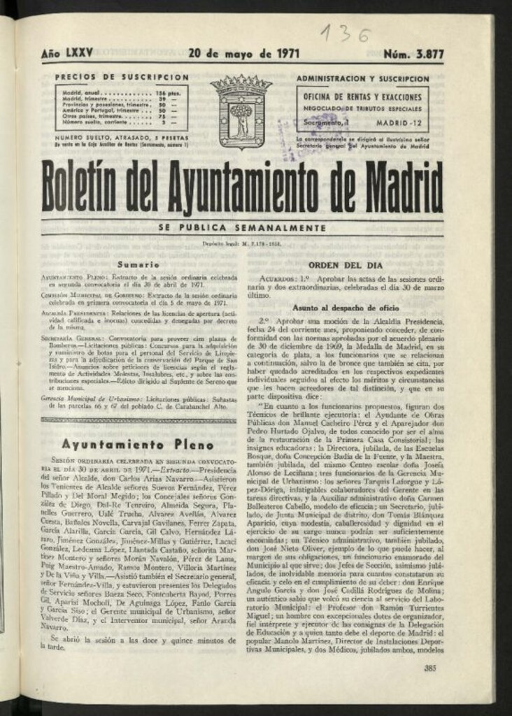 Miniatura de Boletín oficial del Ayuntamiento del 20 de mayo de 1971, nº 3877