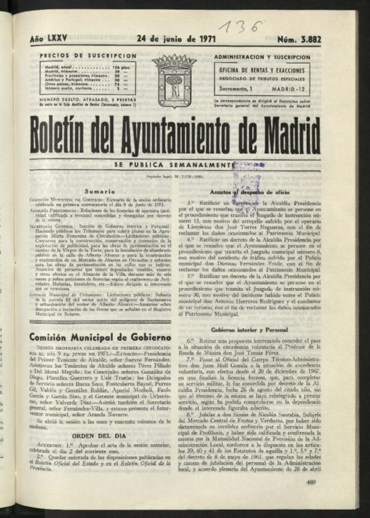 Miniatura de Boletín oficial del Ayuntamiento del 24 de junio de 1971, nº 3882