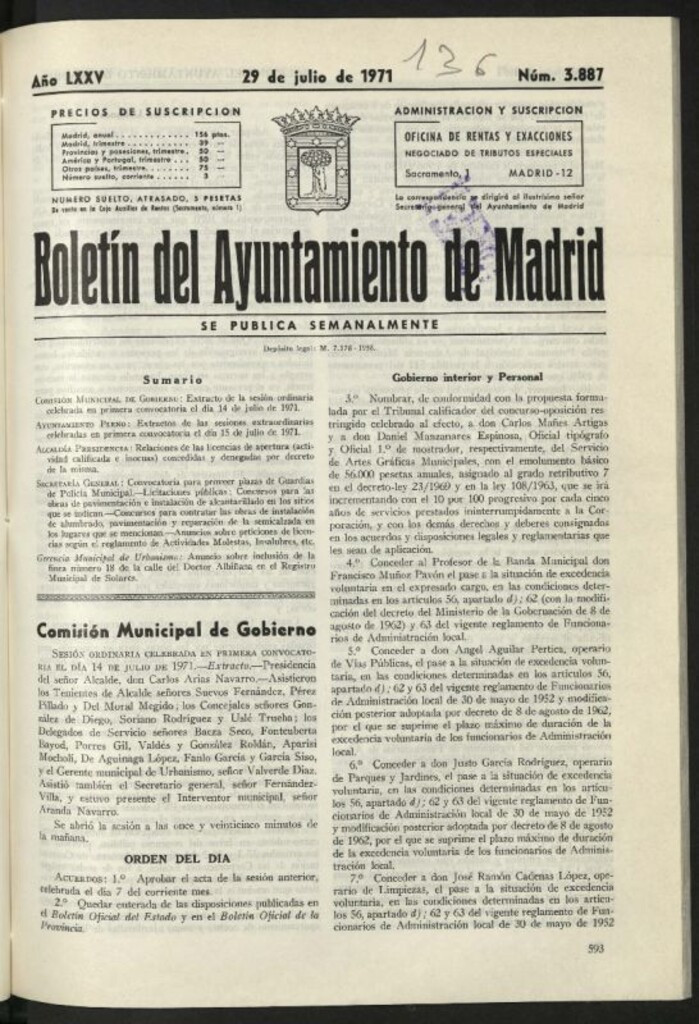 Miniatura de Boletín oficial del Ayuntamiento del 29 de julio de 1971, nº 3887
