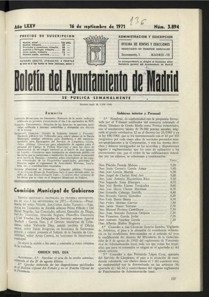 Miniatura de Boletín oficial del Ayuntamiento del 16 de septiembre de 1971, nº 3894