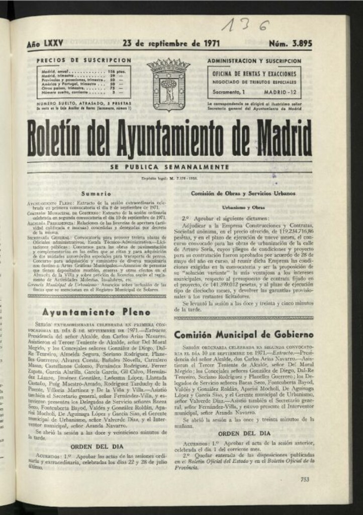 Miniatura de Boletín oficial del Ayuntamiento del 23 de septiembre de 1971, nº 3895