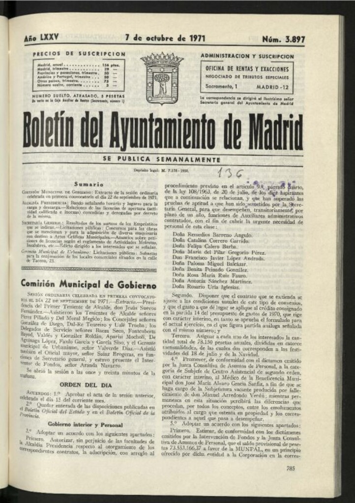 Miniatura de Boletín oficial del Ayuntamiento del 7 de octubre de 1971, nº 3897