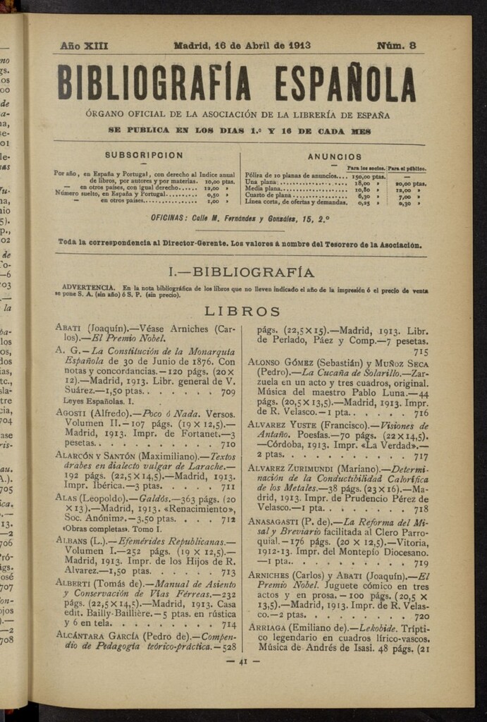 Miniatura de Bibliografía Española del 16 de abril de 1913