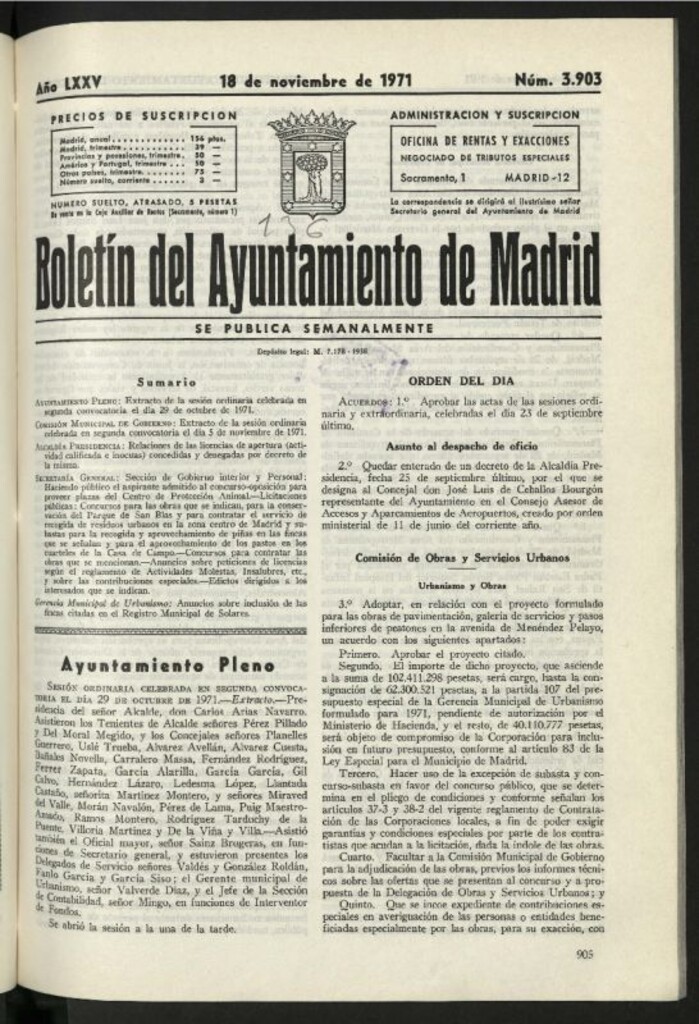Miniatura de Boletín oficial del Ayuntamiento del 18 de noviembre de 1971, nº 3903