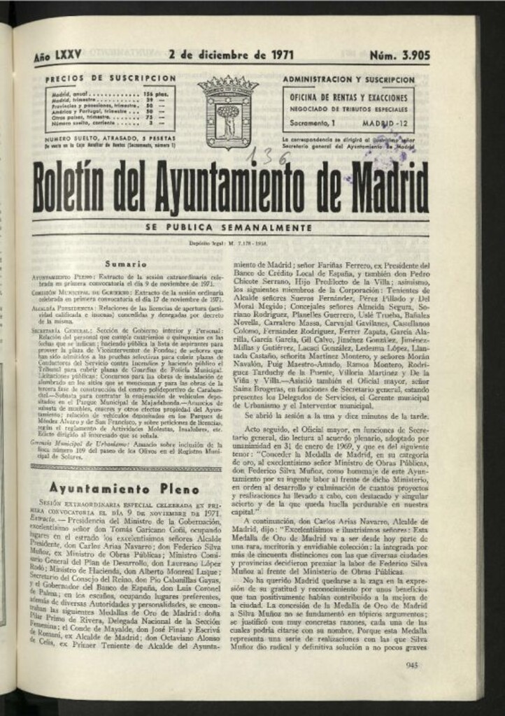 Miniatura de Boletín oficial del Ayuntamiento del 2 de diciembre de 1971, nº 3905