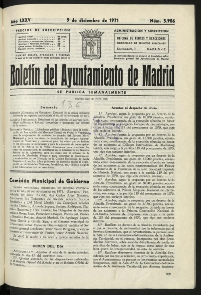Miniatura de Boletín oficial del Ayuntamiento del 9 de diciembre de 1971, nº 3906