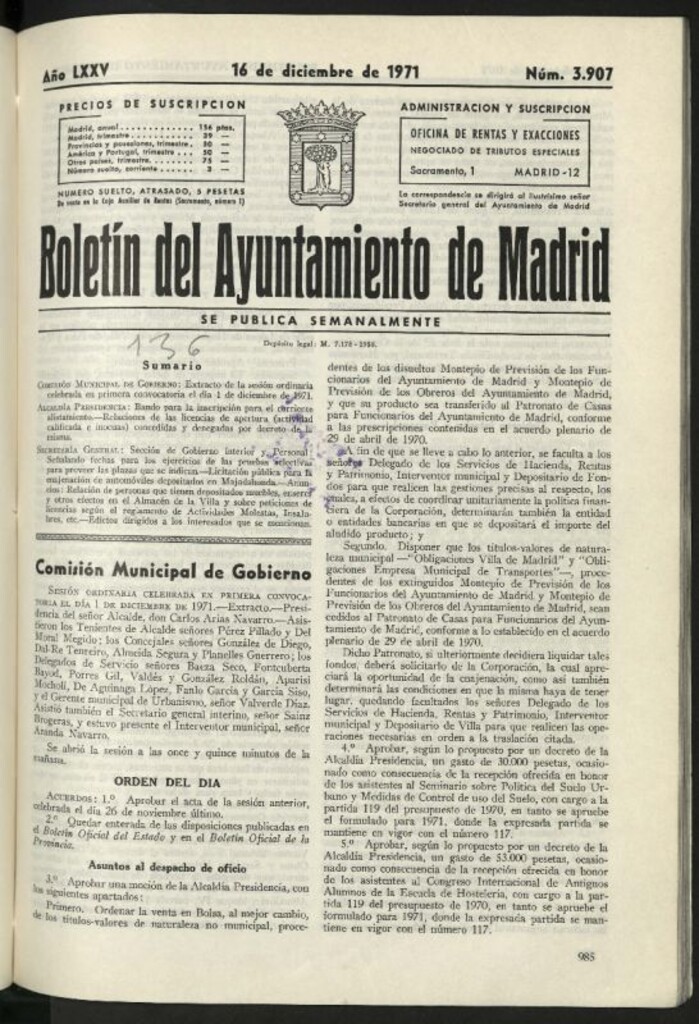 Miniatura de Boletín oficial del Ayuntamiento del 16 de diciembre de 1971, nº 3907
