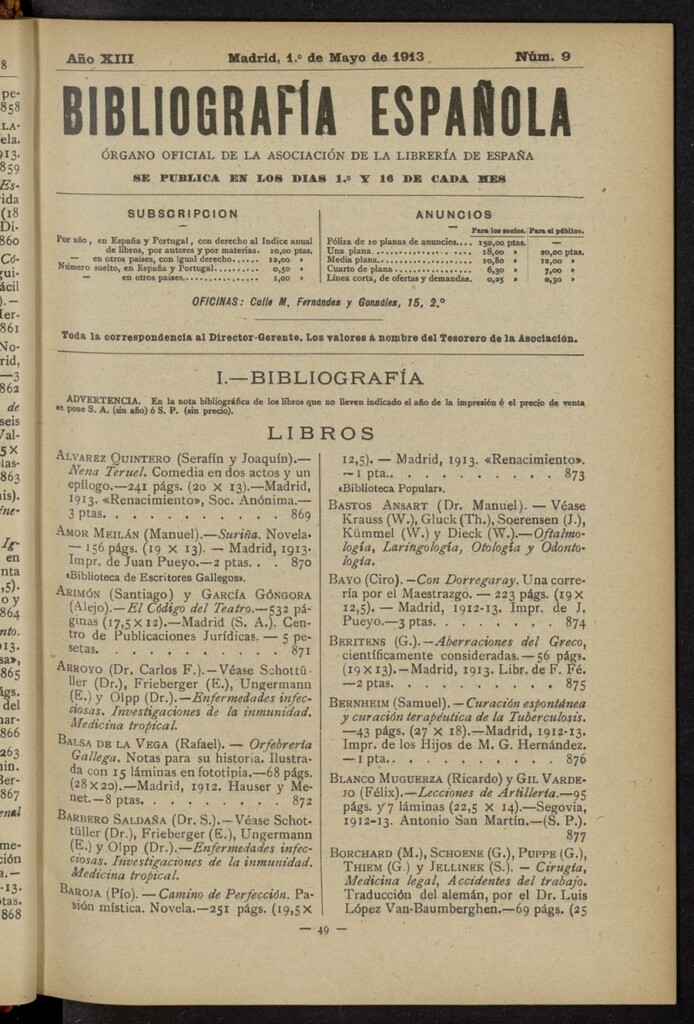 Miniatura de Bibliografía Española del 1 de mayo de 1913