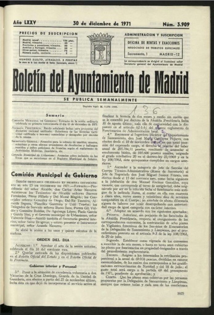 Miniatura de Boletín oficial del Ayuntamiento del 30 de diciembre de 1971, nº 3909