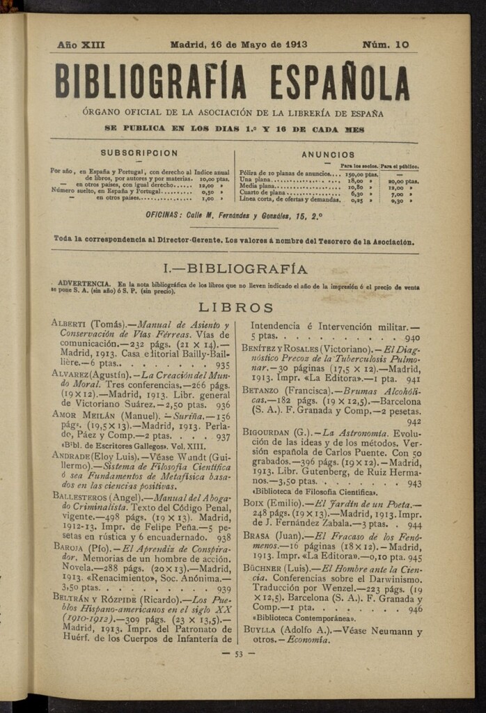 Miniatura de Bibliografía Española del 16 de mayo de 1913