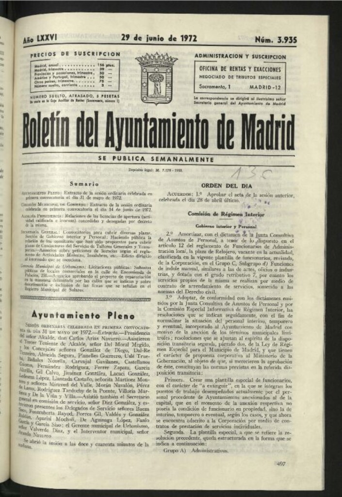 Miniatura de Boletín oficial del Ayuntamiento del 29 de junio de 1972, nº 3935