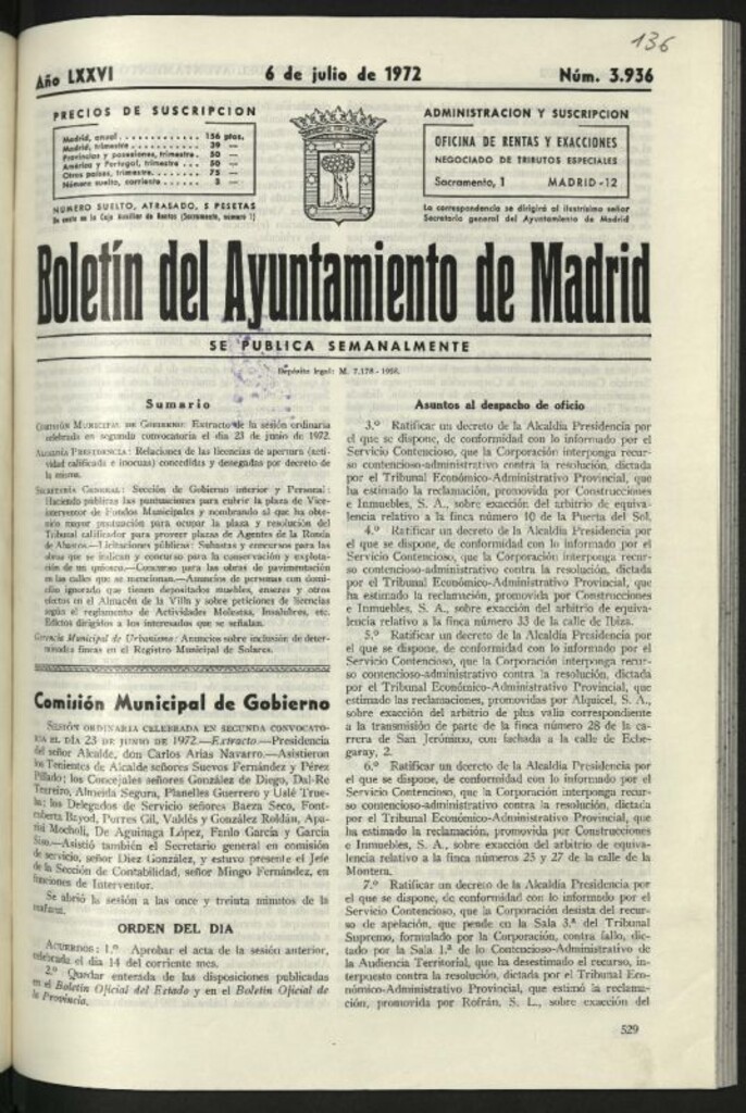 Miniatura de Boletín oficial del Ayuntamiento del 6 de julio de 1972, nº 3936