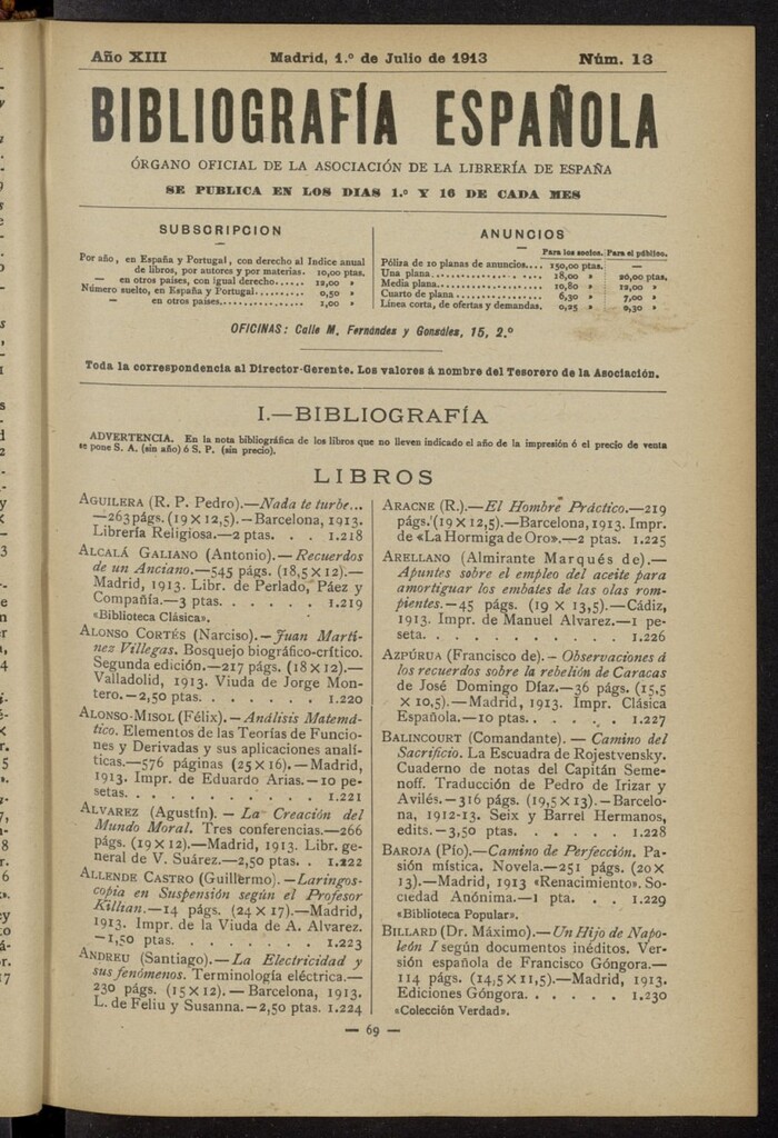Miniatura de Bibliografía Española del 1 de julio de 1913