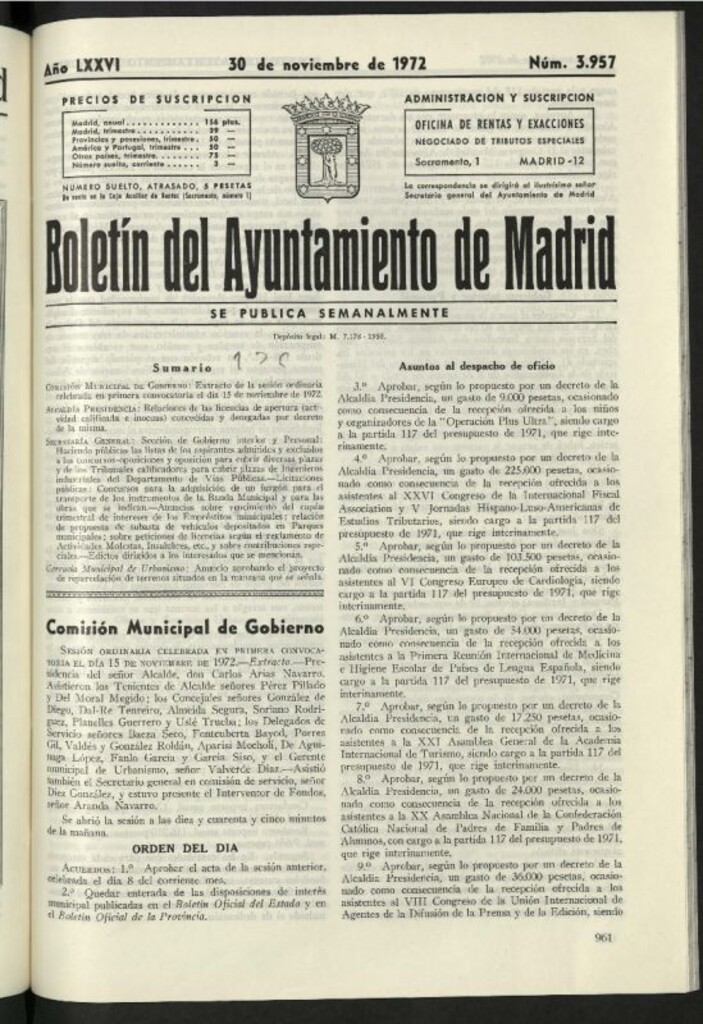 Miniatura de Boletín oficial del Ayuntamiento del 30 de noviembre de 1972, nº 3957